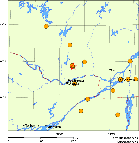 Map of historical earthquakes magnitude 5.0 and larger.  Details in the data table below