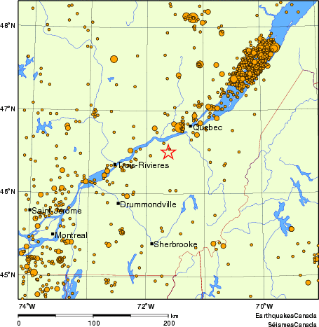 carte des des séismes de magnitude 2,0 et plus depuis 2000