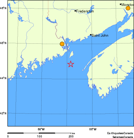 Map of historical earthquakes magnitude 5.0 and larger.  Details in the data table below