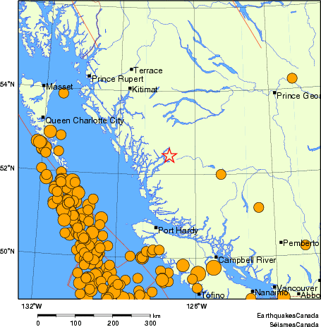 carte des séismes historiques de magnitude 5,0 et plus.  Détails dans le tableau de données ci-dessous