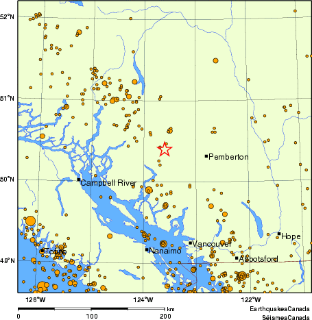 carte des des séismes de magnitude 2,0 et plus depuis 2000