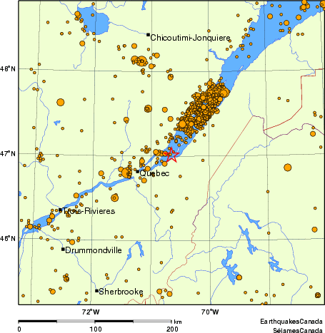 carte des des séismes de magnitude 2,0 et plus depuis 2000