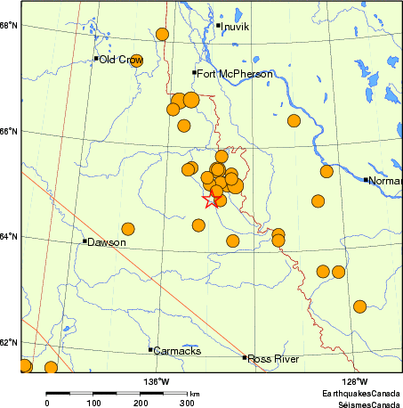 carte des séismes historiques de magnitude 5,0 et plus.  Détails dans le tableau de données ci-dessous