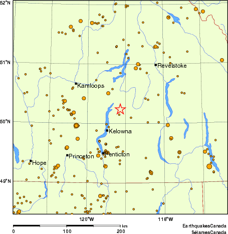 carte des des séismes de magnitude 2,0 et plus depuis 2000