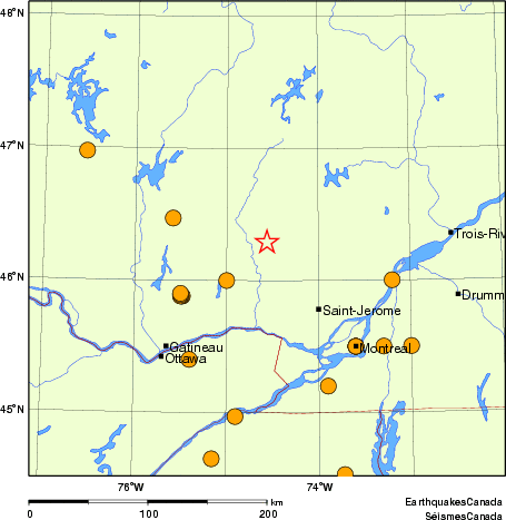 Map of historical earthquakes magnitude 5.0 and larger.  Details in the data table below