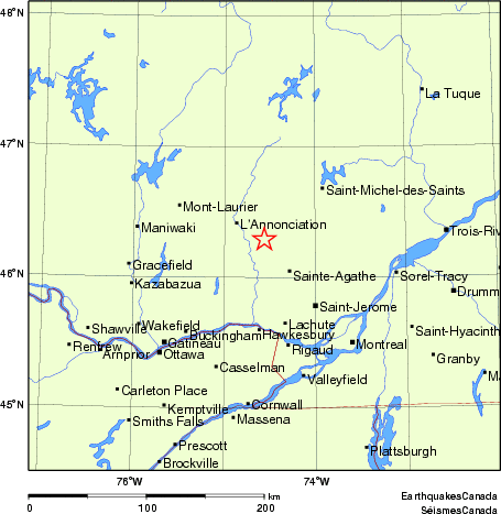 carte des endroits près de l'épicentre