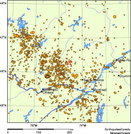 carte des des séismes de magnitude 2,0 et plus depuis 2000