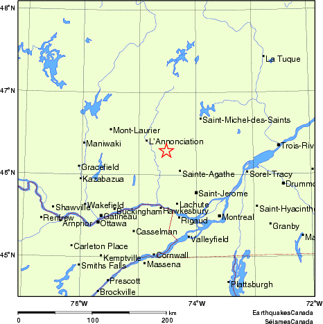 carte des endroits près de l'épicentre