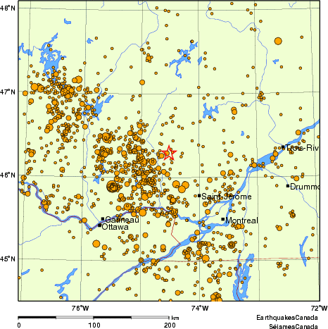 carte des des séismes de magnitude 2,0 et plus depuis 2000