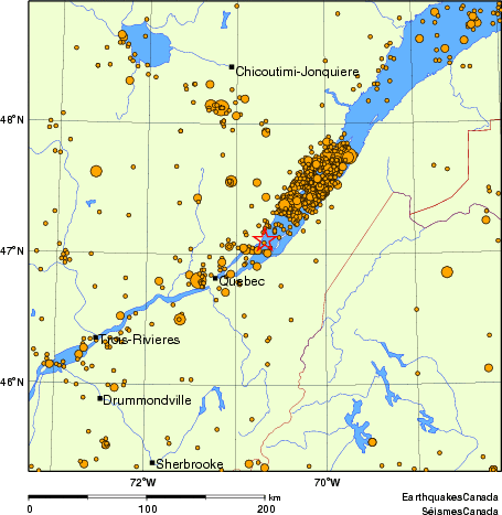 carte des des séismes de magnitude 2,0 et plus depuis 2000