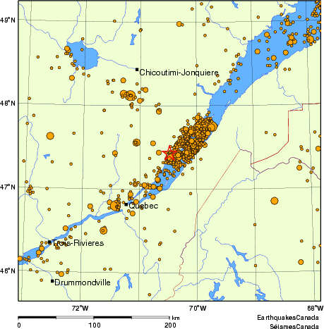 carte des des séismes de magnitude 2,0 et plus depuis 2000