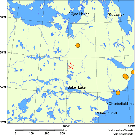 Map of historical earthquakes magnitude 5.0 and larger.  Details in the data table below