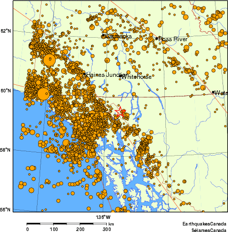 carte des des séismes de magnitude 2,0 et plus depuis 2000