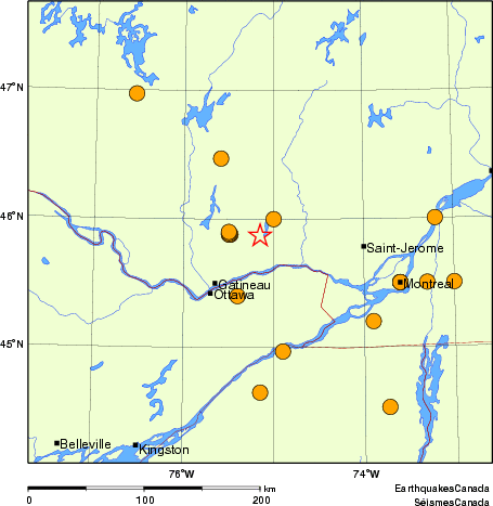 Map of historical earthquakes magnitude 5.0 and larger.  Details in the data table below