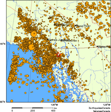 carte des des séismes de magnitude 2,0 et plus depuis 2000