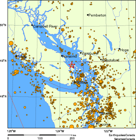 carte des des séismes de magnitude 2,0 et plus depuis 2000