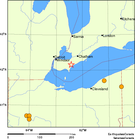 Map of historical earthquakes magnitude 5.0 and larger.  Details in the data table below