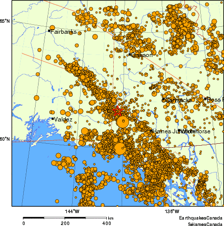 carte des des séismes de magnitude 2,0 et plus depuis 2000