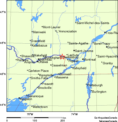 carte des endroits près de l'épicentre