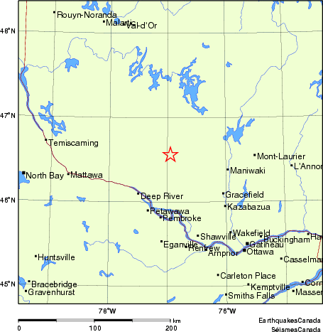 carte des endroits près de l'épicentre