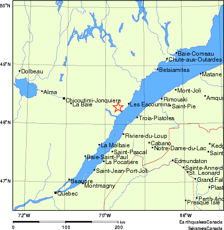 carte des endroits près de l'épicentre