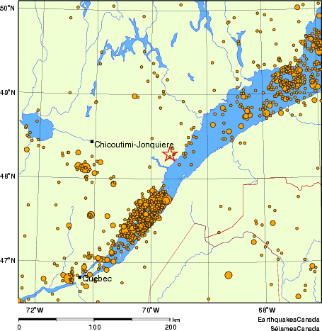 carte des des séismes de magnitude 2,0 et plus depuis 2000