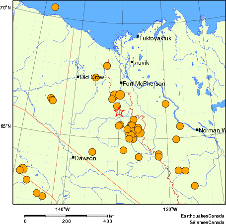 Map of historical earthquakes magnitude 5.0 and larger.  Details in the data table below