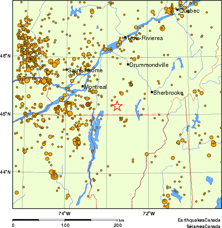 carte des des séismes de magnitude 2,0 et plus depuis 2000