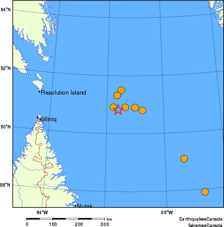 carte des séismes historiques de magnitude 5,0 et plus.  Détails dans le tableau de données ci-dessous