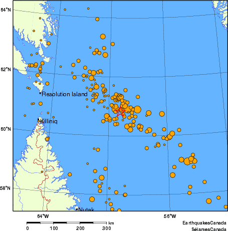 carte des des séismes de magnitude 2,0 et plus depuis 2000