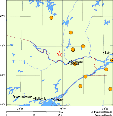 carte des séismes historiques de magnitude 5,0 et plus.  Détails dans le tableau de données ci-dessous