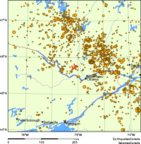 carte des des séismes de magnitude 2,0 et plus depuis 2000