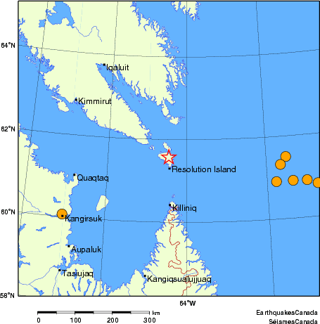 Map of historical earthquakes magnitude 5.0 and larger.  Details in the data table below