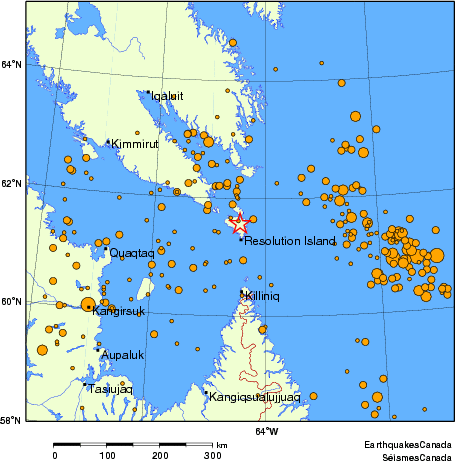 carte des des séismes de magnitude 2,0 et plus depuis 2000