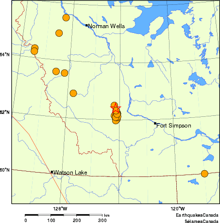 carte des séismes historiques de magnitude 5,0 et plus.  Détails dans le tableau de données ci-dessous