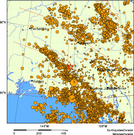 carte des des séismes de magnitude 2,0 et plus depuis 2000