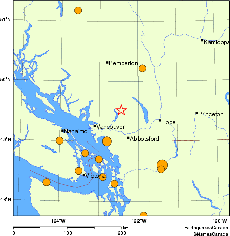 carte des séismes historiques de magnitude 5,0 et plus.  Détails dans le tableau de données ci-dessous