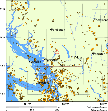 carte des des séismes de magnitude 2,0 et plus depuis 2000