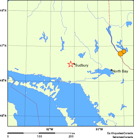 Map of historical earthquakes magnitude 5.0 and larger.  Details in the data table below