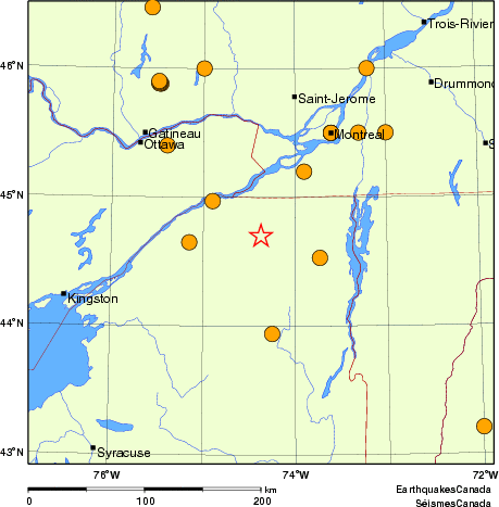 Map of historical earthquakes magnitude 5.0 and larger.  Details in the data table below