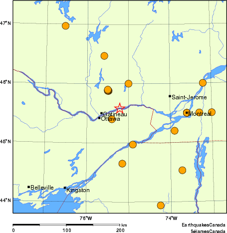 Map of historical earthquakes magnitude 5.0 and larger.  Details in the data table below