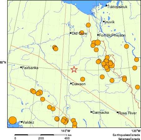 carte des séismes historiques de magnitude 5,0 et plus.  Détails dans le tableau de données ci-dessous