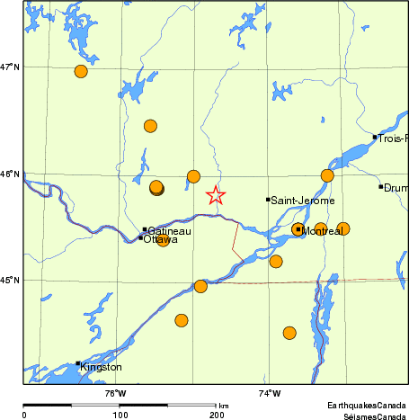 Map of historical earthquakes magnitude 5.0 and larger.  Details in the data table below