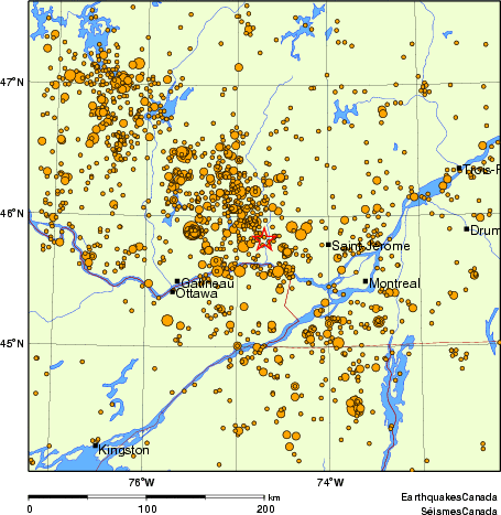 carte des des séismes de magnitude 2,0 et plus depuis 2000