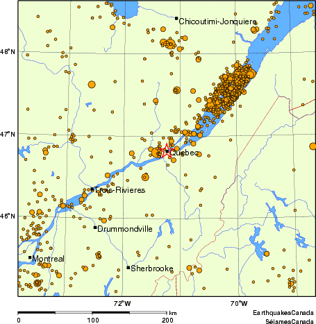 carte des des séismes de magnitude 2,0 et plus depuis 2000