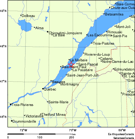 carte des endroits près de l'épicentre