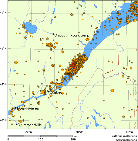 carte des des séismes de magnitude 2,0 et plus depuis 2000