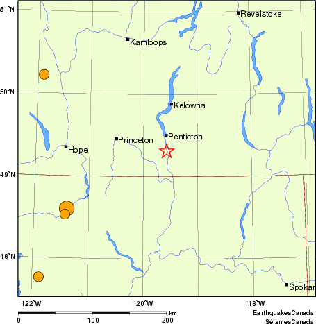 Map of historical earthquakes magnitude 5.0 and larger.  Details in the data table below