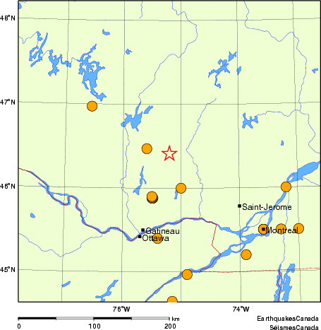 carte des séismes historiques de magnitude 5,0 et plus.  Détails dans le tableau de données ci-dessous