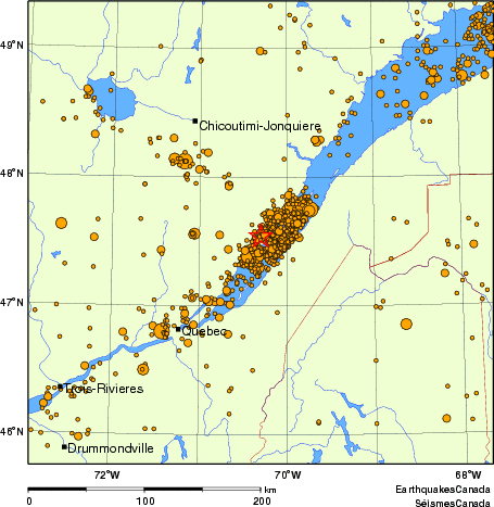 carte des des séismes de magnitude 2,0 et plus depuis 2000